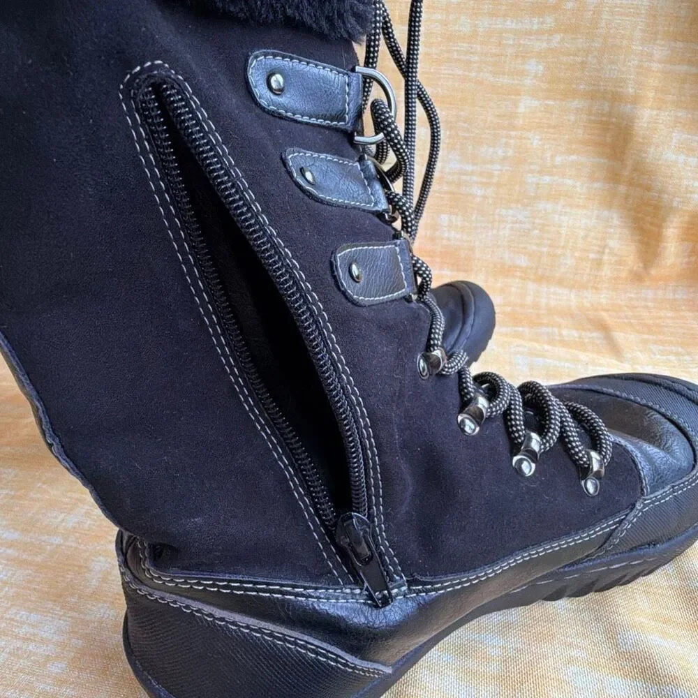 J-41 Black Waterproof winter Boots 9.5 Faux Fur